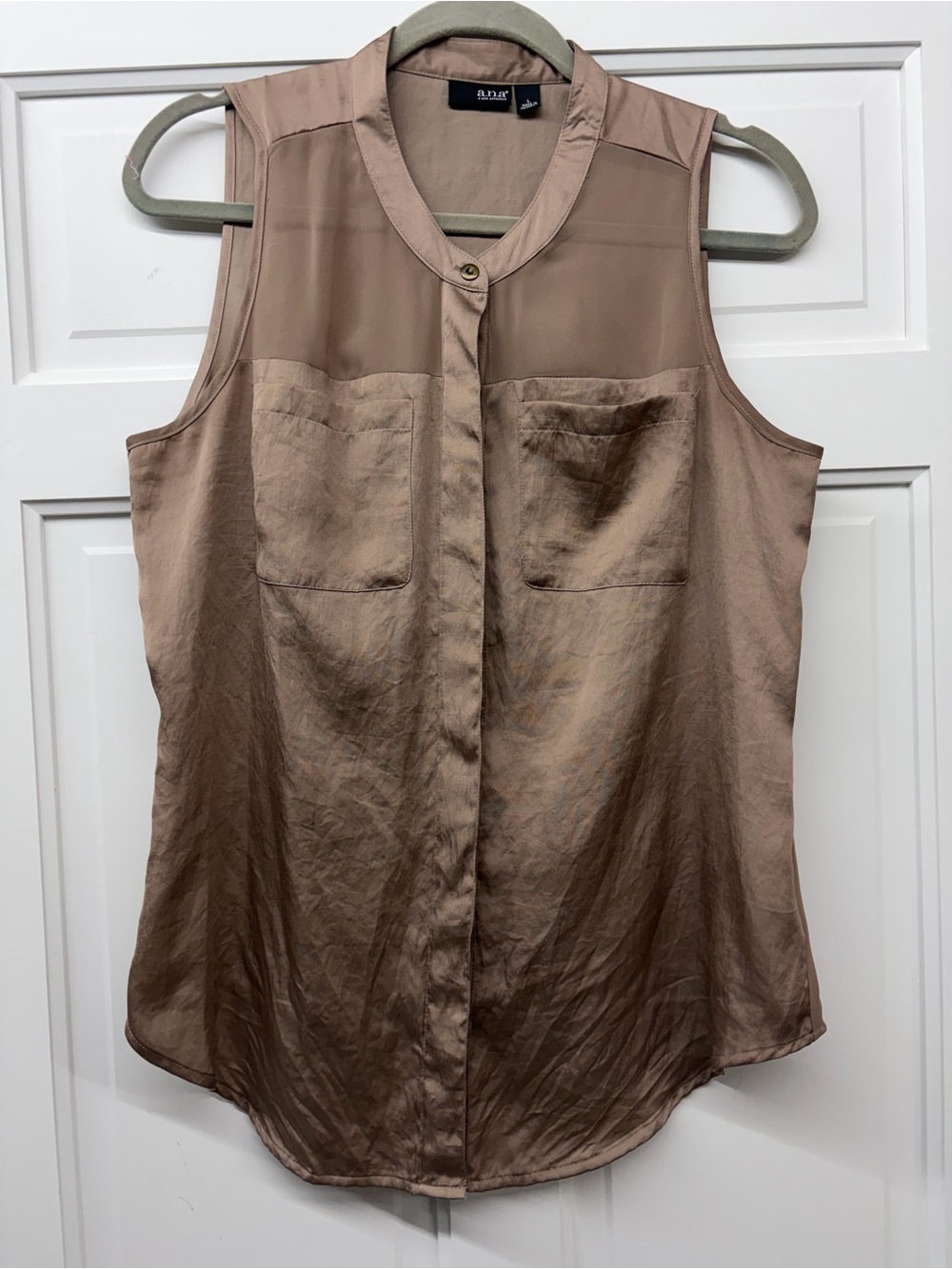A.n.a Sleeveless Satin Blend Utility Top in Taupe